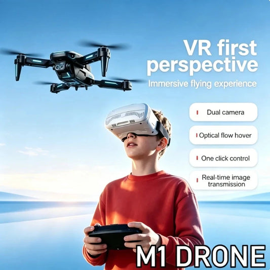 Foldable camera drone with VR headset, view 2