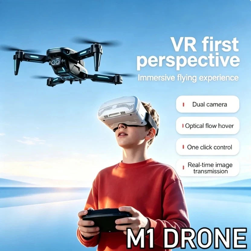 Foldable camera drone with VR headset, view 2
