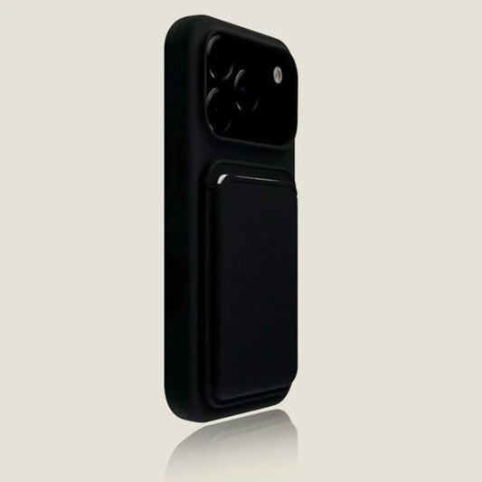 Silicone Phone Case with Magnetic Card Wallet - Black