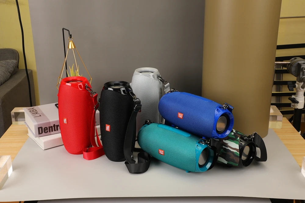 Portable barrel Bluetooth speaker with carry strap, view 28