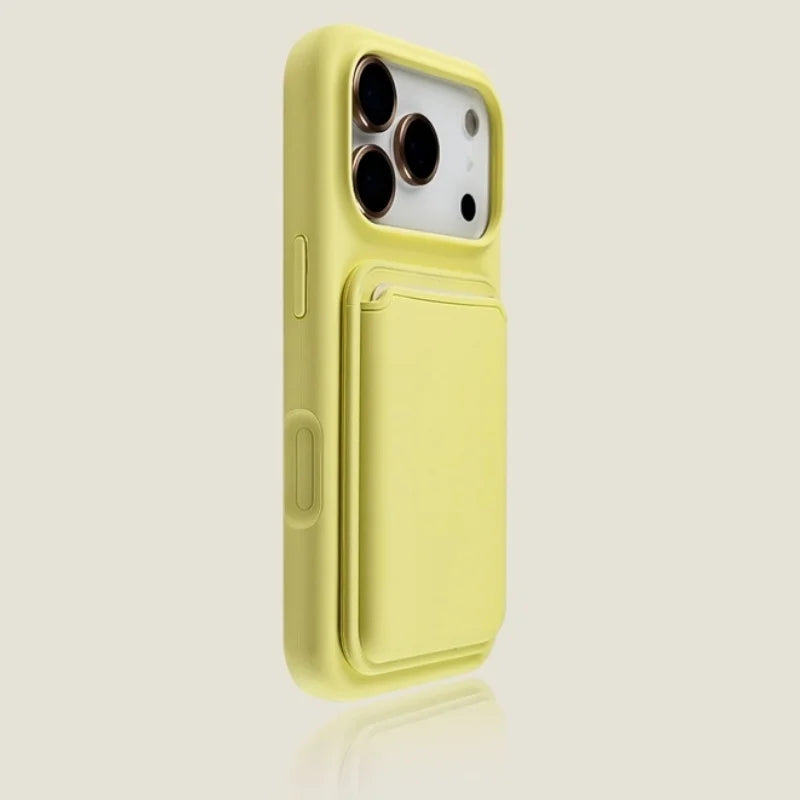Silicone Phone Case with Magnetic Card Wallet - Yellow