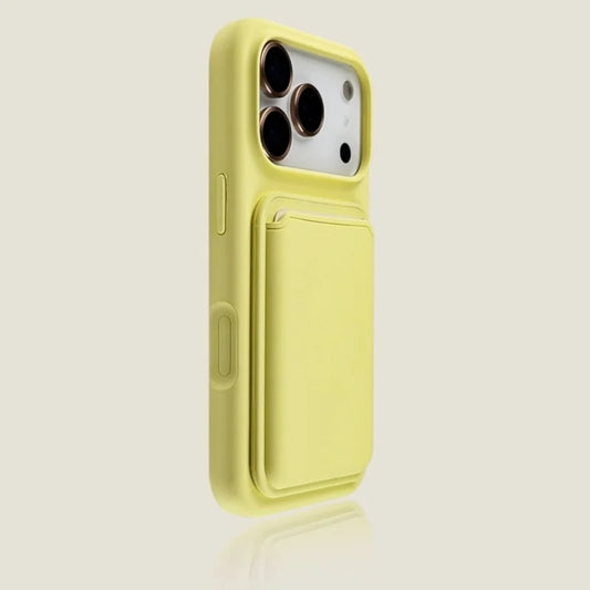 Silicone Phone Case with Magnetic Card Wallet - Yellow