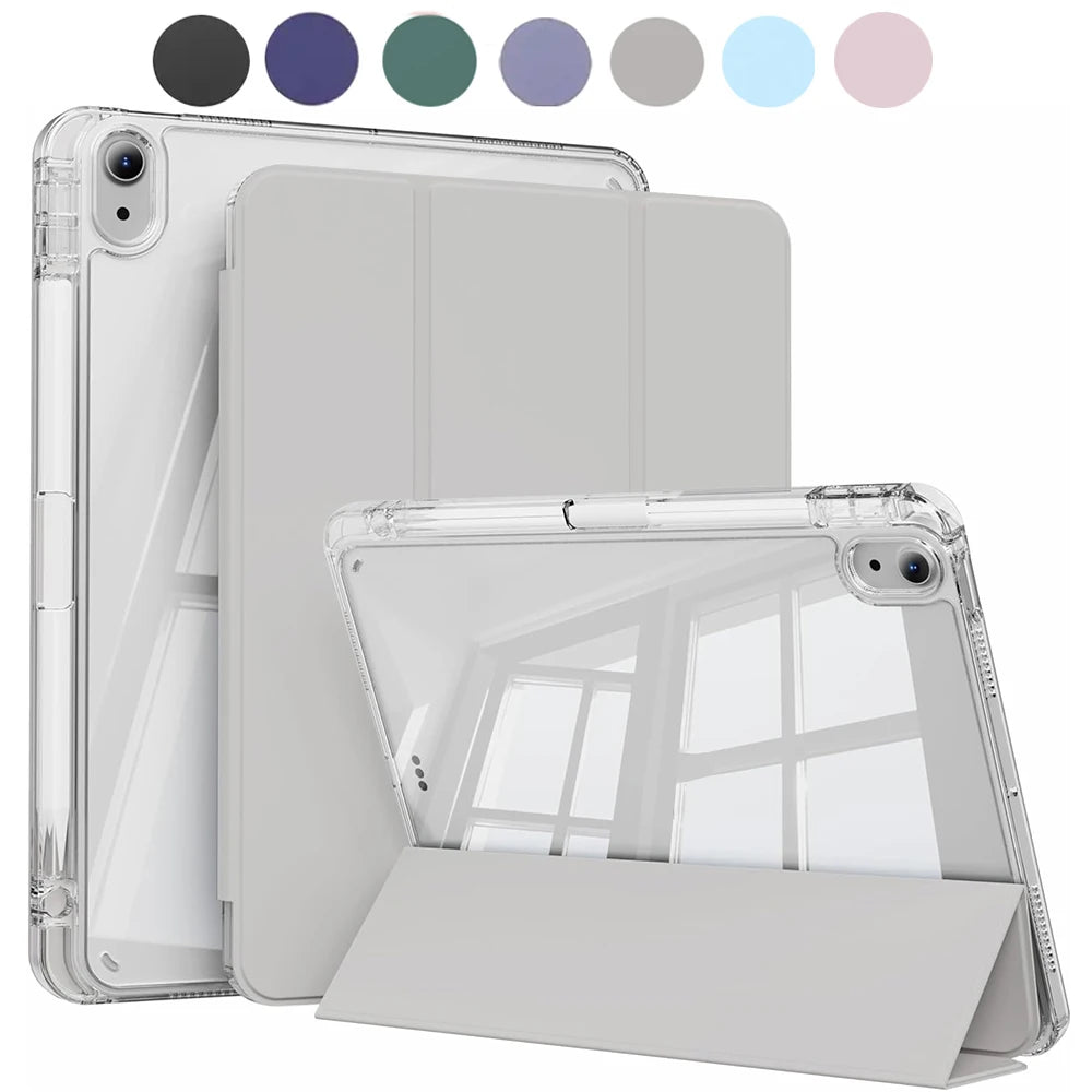 Clear Tablet Case with Pencil Holder - Gray White