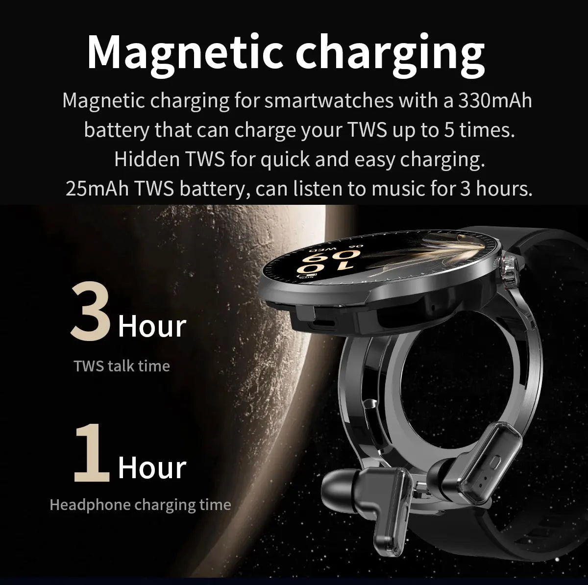 Smart Watch with Built-in Wireless Earbuds