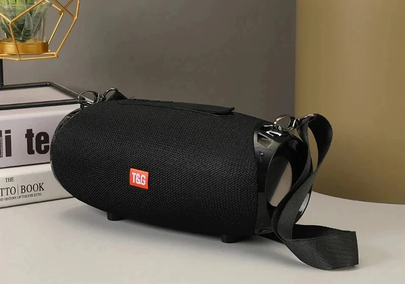 Portable barrel Bluetooth speaker with carry strap, view 22