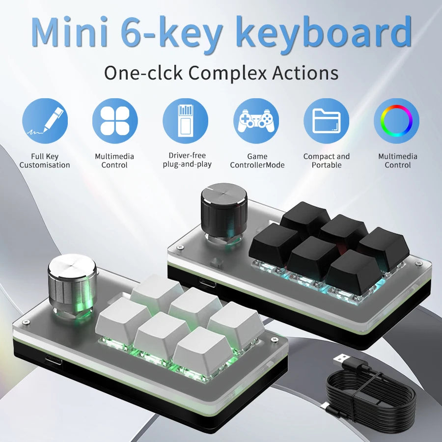 Mini 6-Key Macro Keypad with Knob