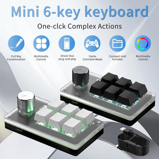 Mini 6-Key Macro Keypad with Knob