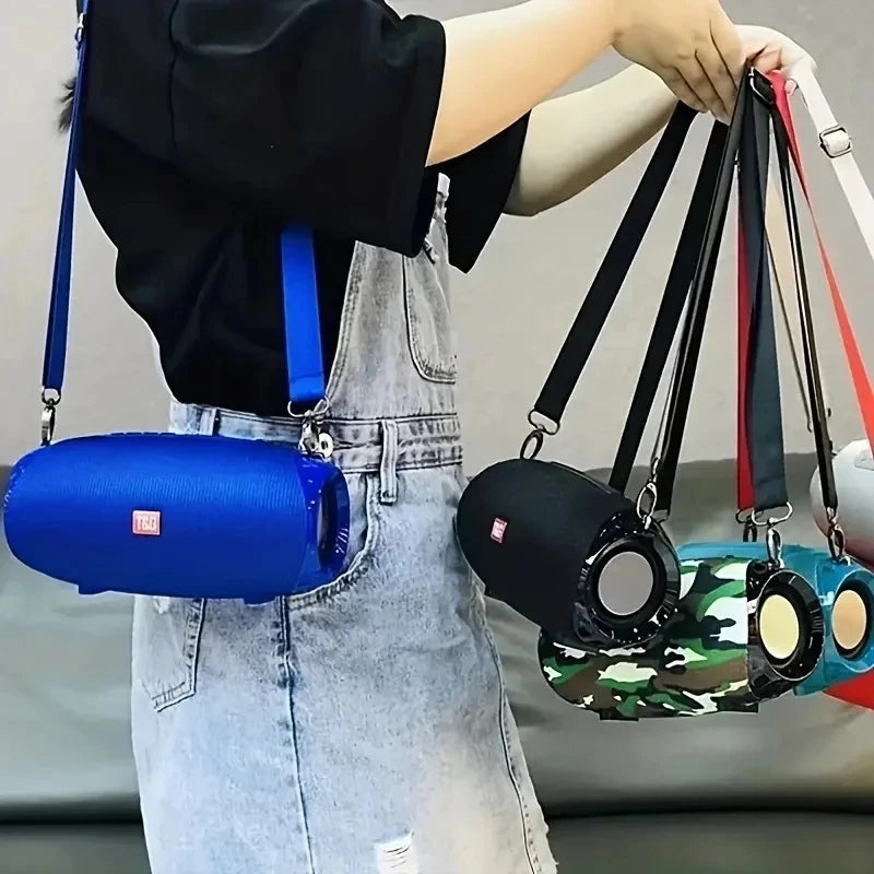 Portable barrel Bluetooth speaker with carry strap, view 21
