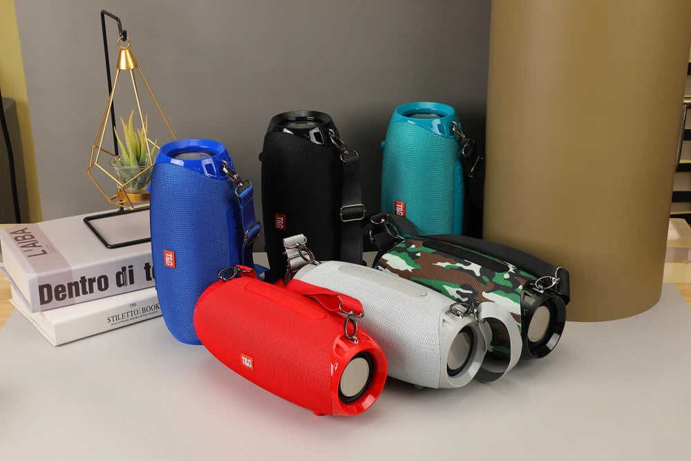 Portable barrel Bluetooth speaker with carry strap, view 26
