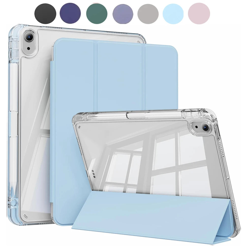 Clear Tablet Case with Pencil Holder - Sky Blue