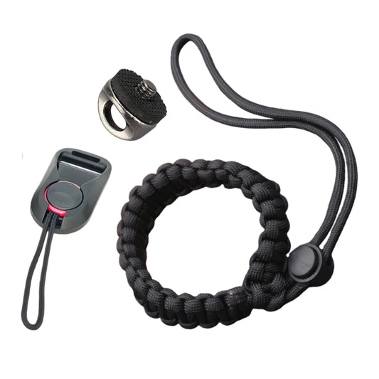 Braided Nylon Camera Wrist Strap, 1/4" Mount, Black & Grey, with Quick-Release Clip