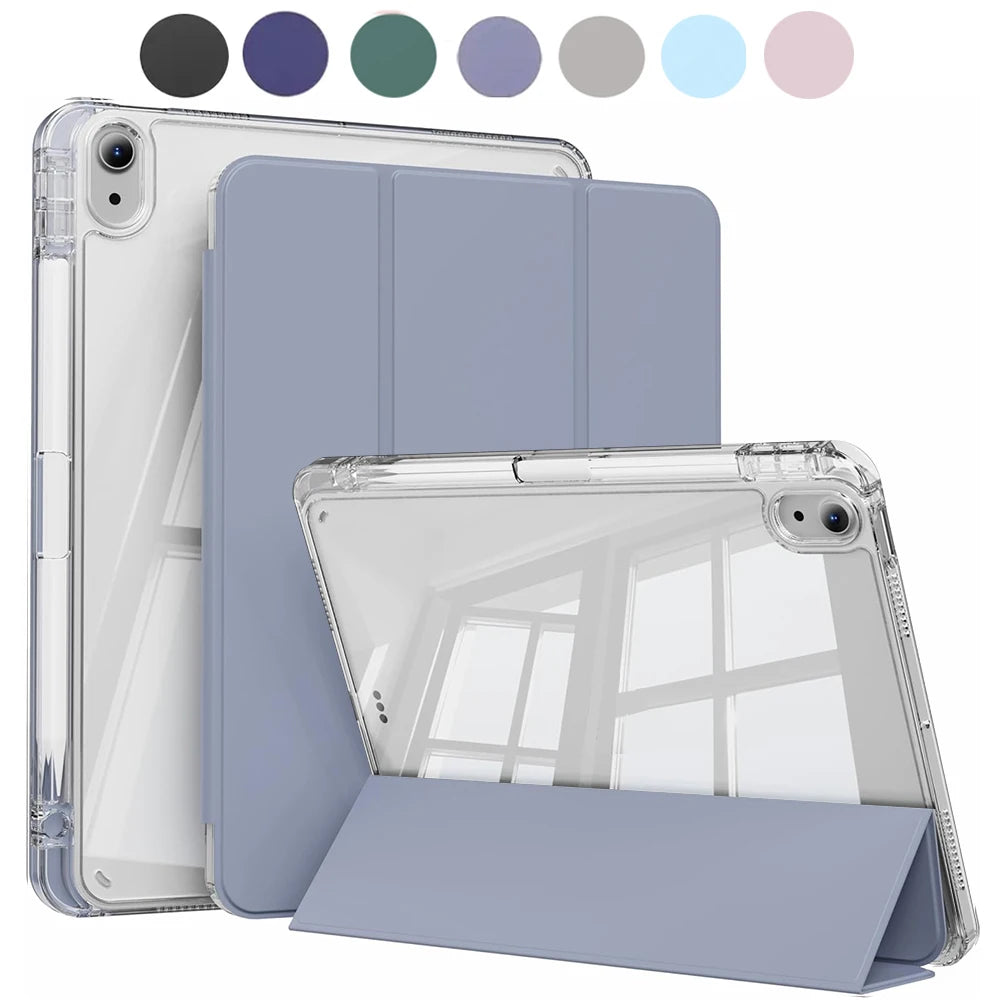 Clear Tablet Case with Pencil Holder - Purple