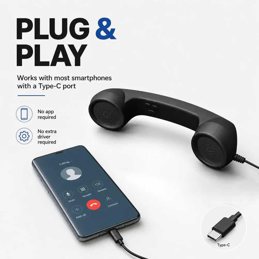 USB-C Retro Phone Handset Receiver