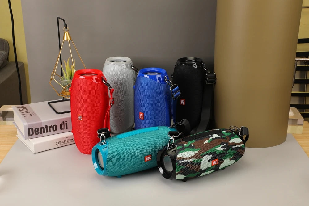 Portable barrel Bluetooth speaker with carry strap, view 27