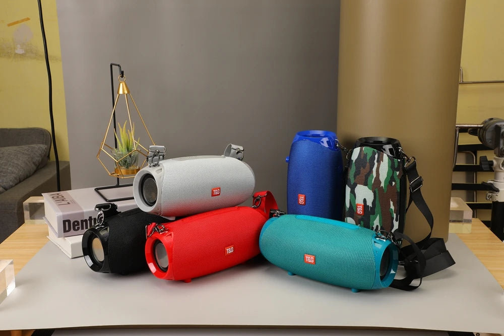 Portable barrel Bluetooth speaker with carry strap, view 29
