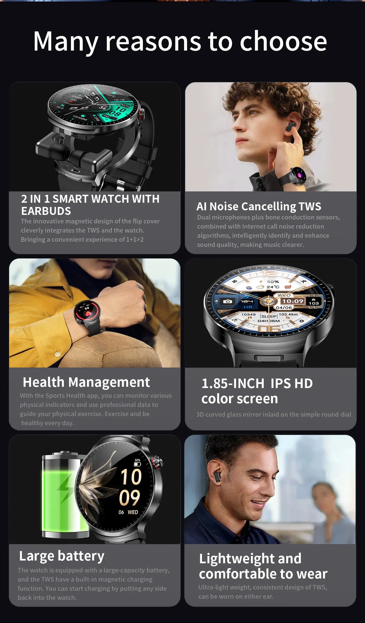 Smart Watch with Built-in Wireless Earbuds