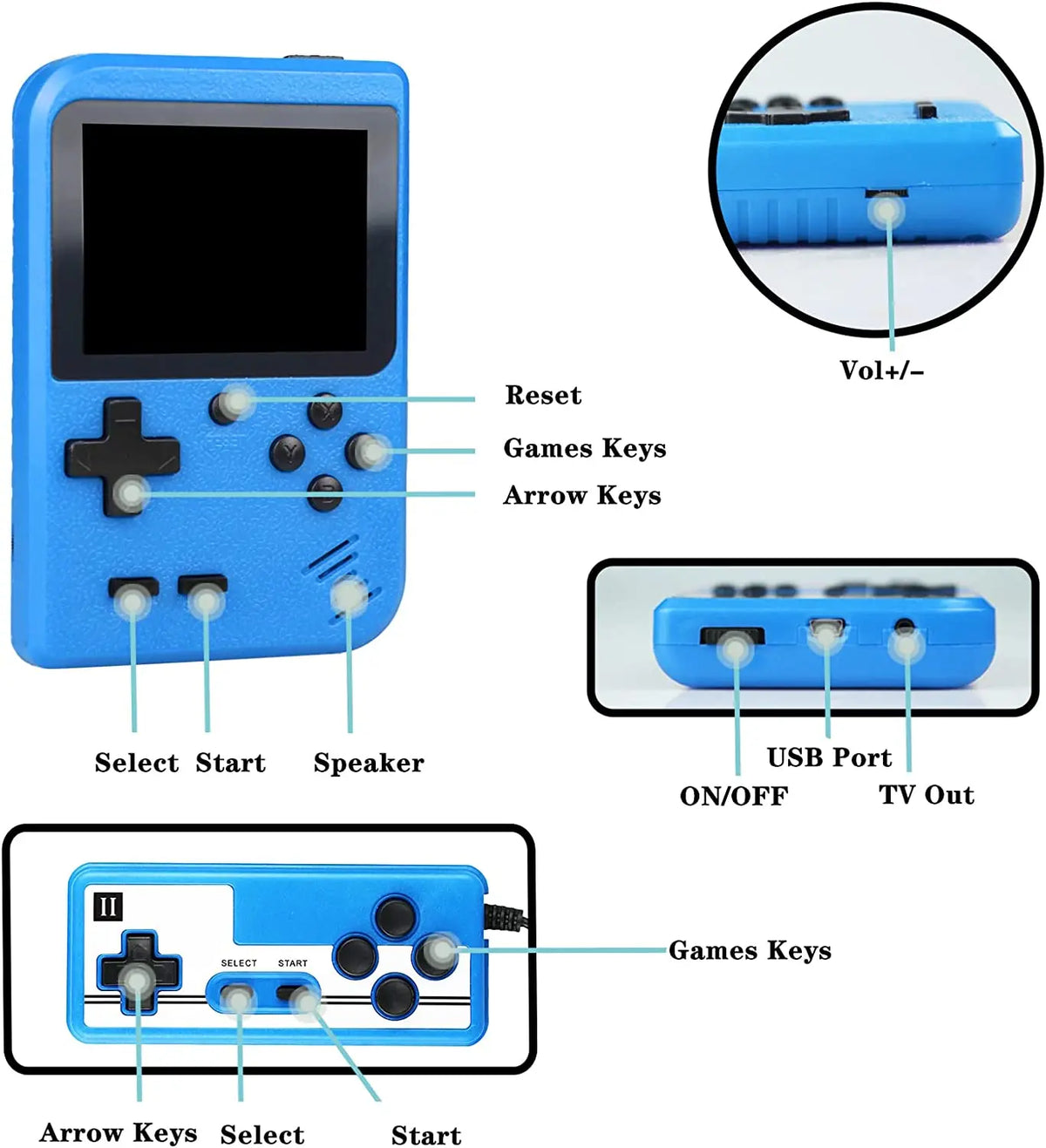 Mini Retro Handheld Game Console with Carry Case