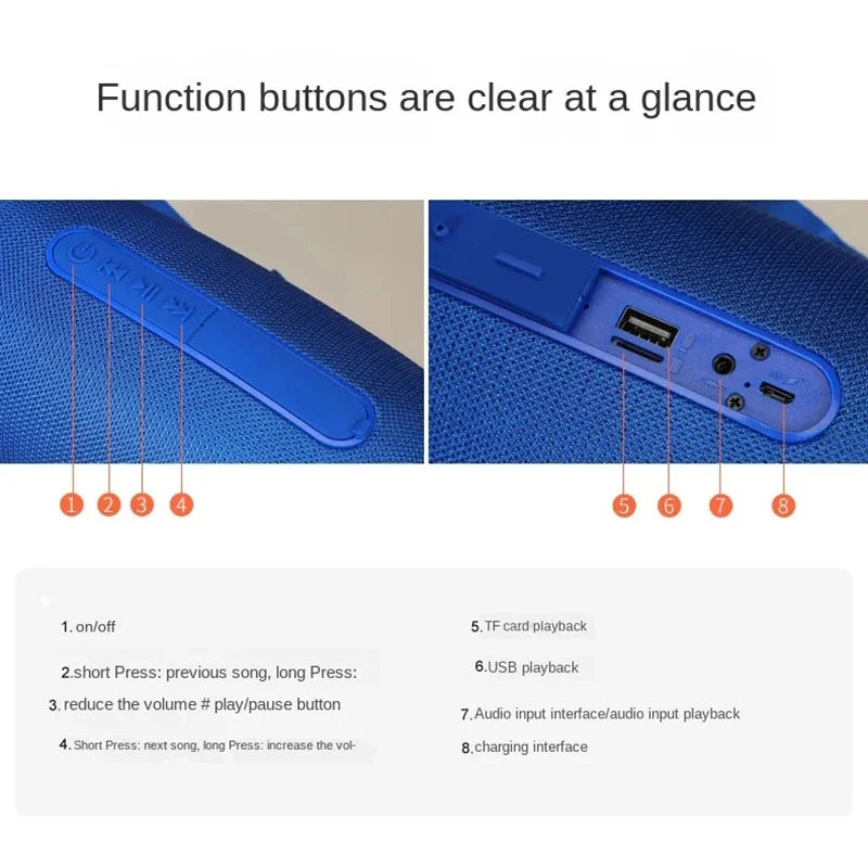 Portable barrel Bluetooth speaker with carry strap, view 5