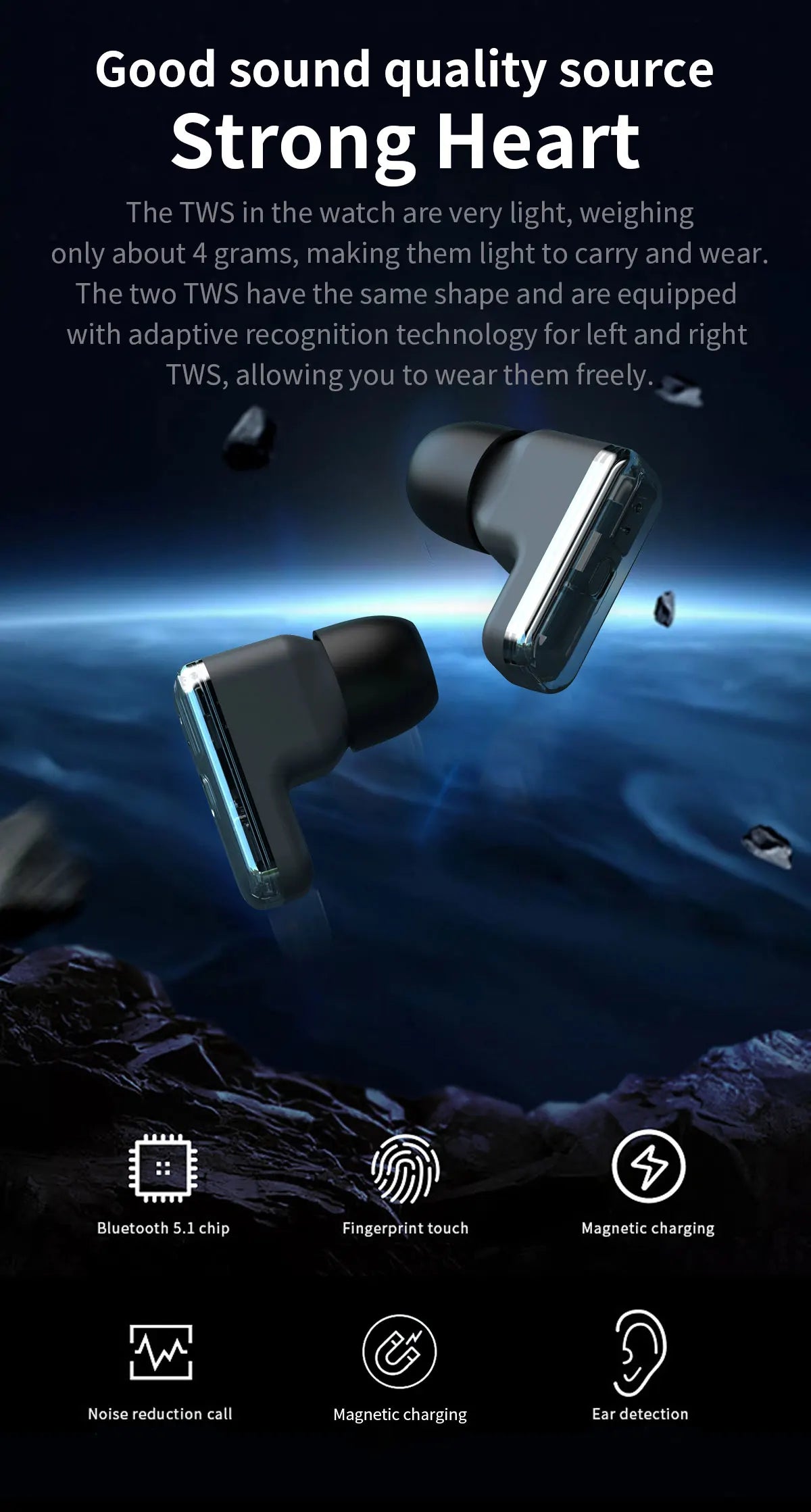 Smart Watch with Built-in Wireless Earbuds