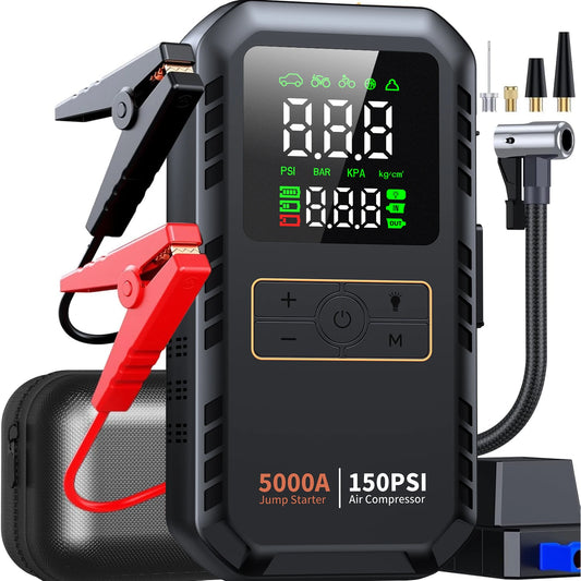 4-in-1 Car Jump Starter with Air Compressor, Power Bank and Tire Inflator