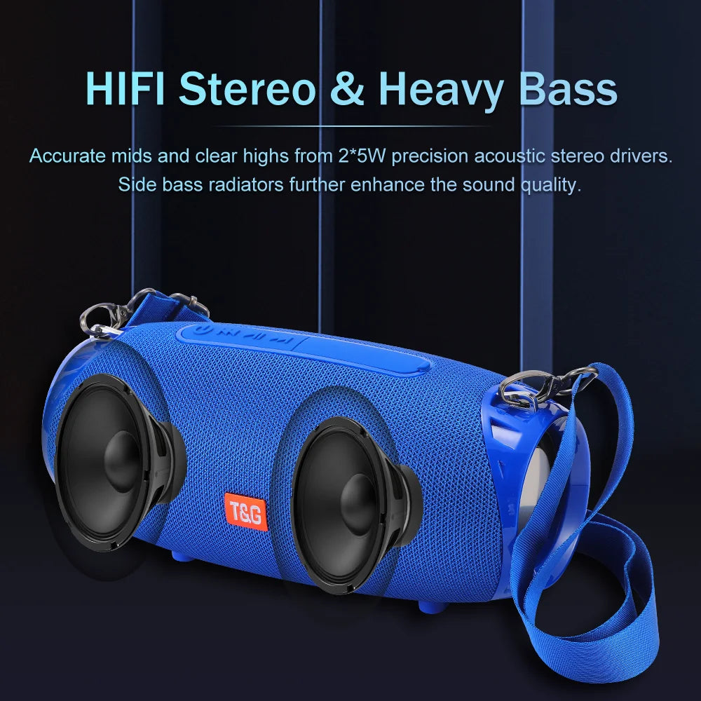 Portable barrel Bluetooth speaker with carry strap, view 4