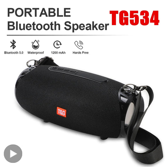 Portable barrel Bluetooth speaker with carry strap