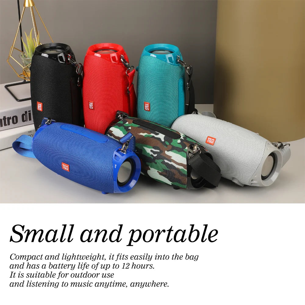 Portable barrel Bluetooth speaker with carry strap, view 12