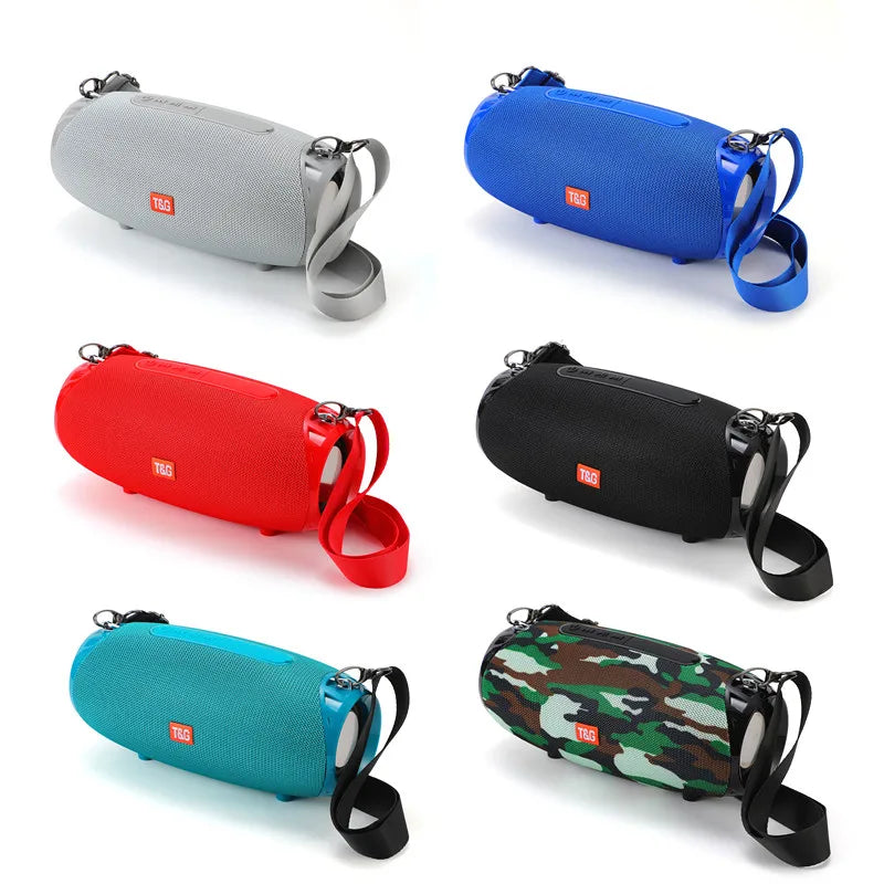 Portable barrel Bluetooth speaker with carry strap, view 3