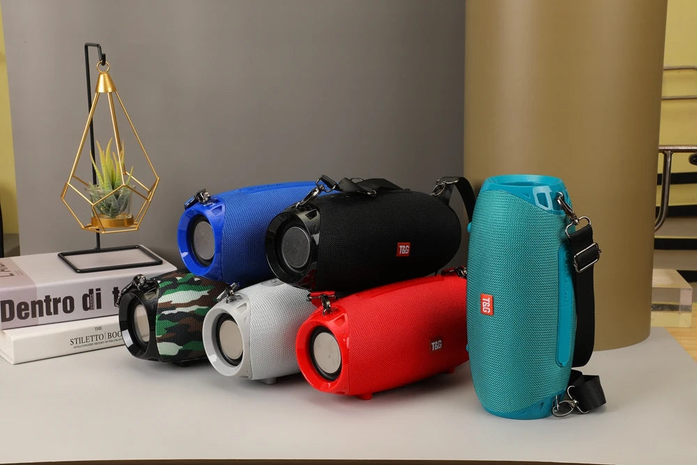 Portable barrel Bluetooth speaker with carry strap, view 25