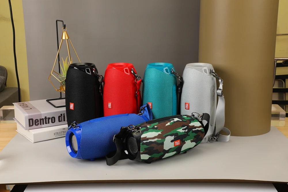 Portable barrel Bluetooth speaker with carry strap, view 30