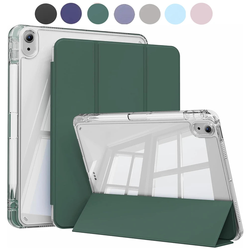 Clear Tablet Case with Pencil Holder - Dark Green