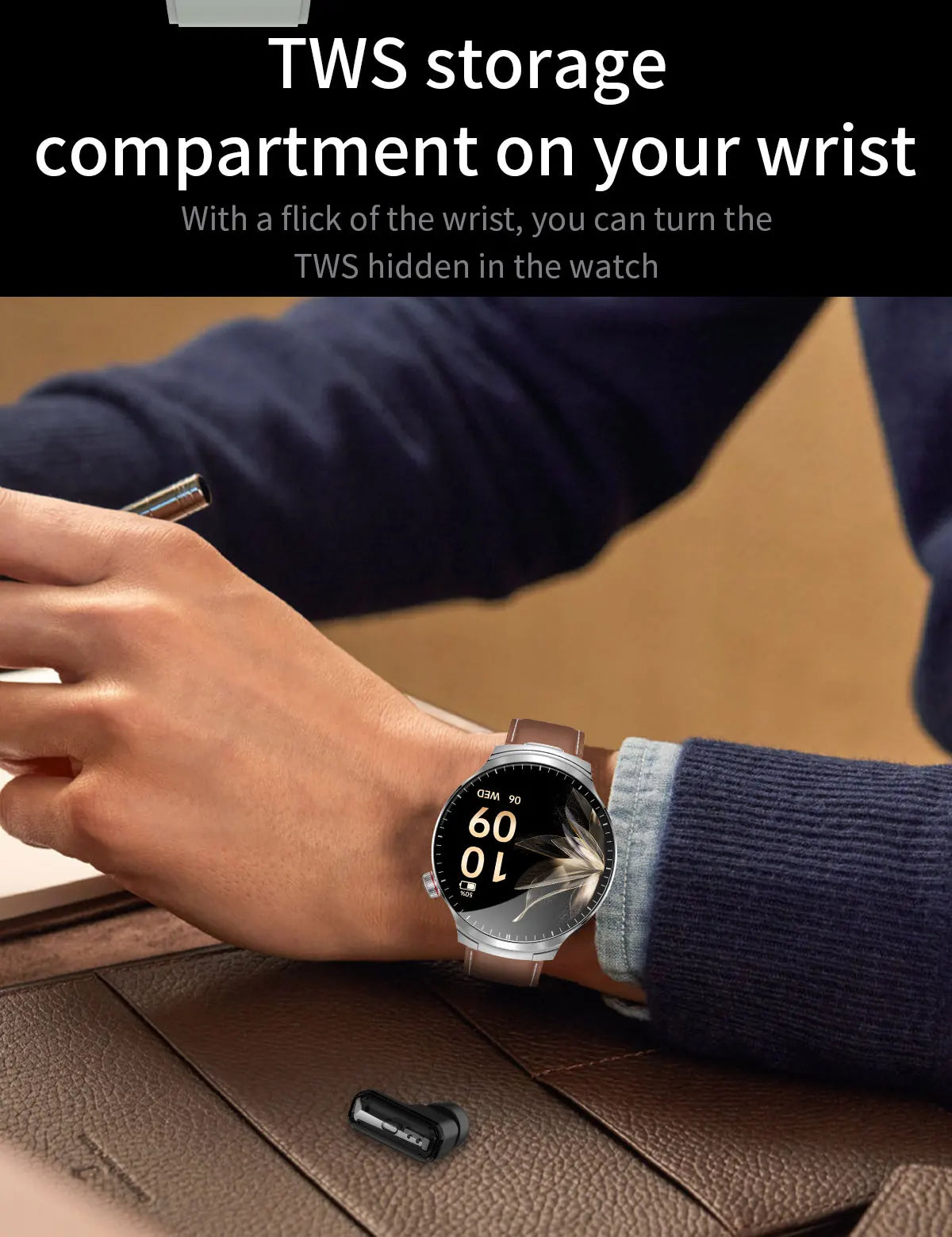 Smart Watch with Built-in Wireless Earbuds
