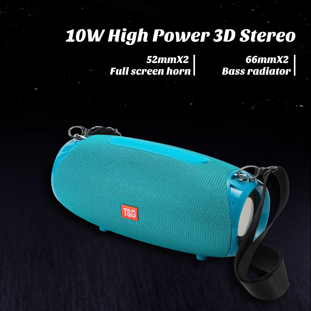 Portable barrel Bluetooth speaker with carry strap, view 2