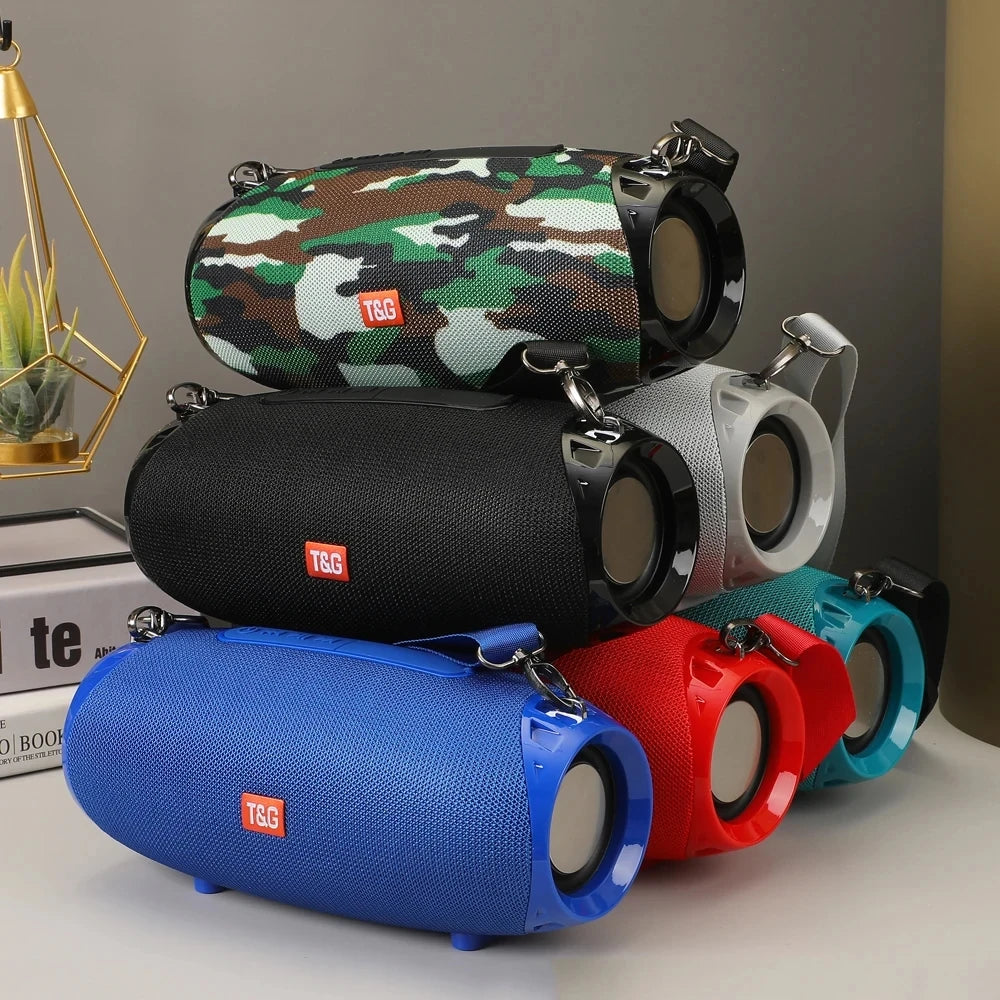 Portable barrel Bluetooth speaker with carry strap, view 23