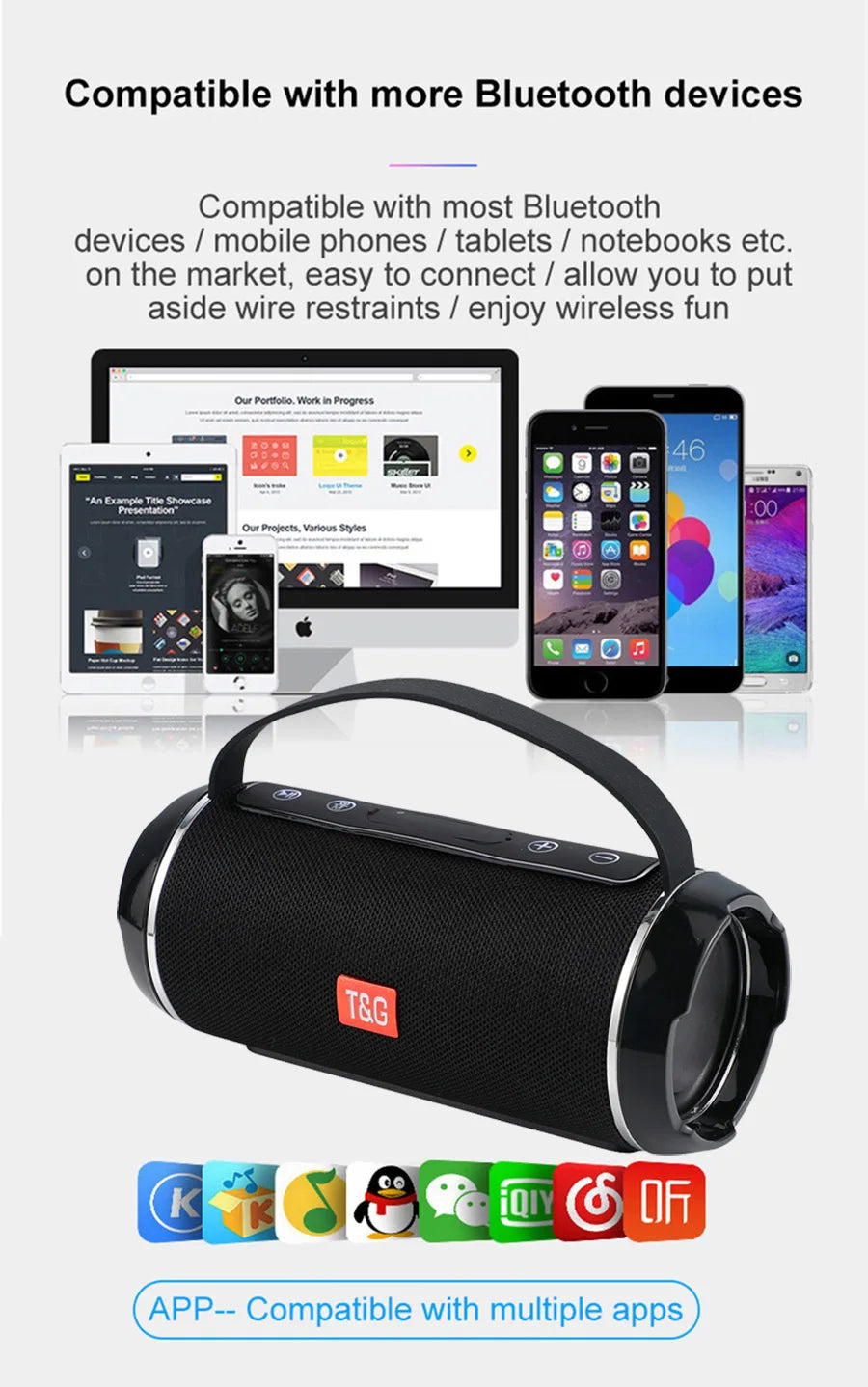 Portable Barrel Bluetooth Speaker with Strap