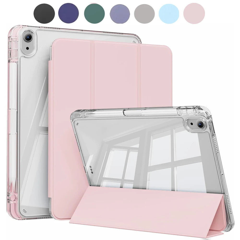 Clear Tablet Case with Pencil Holder - Pink