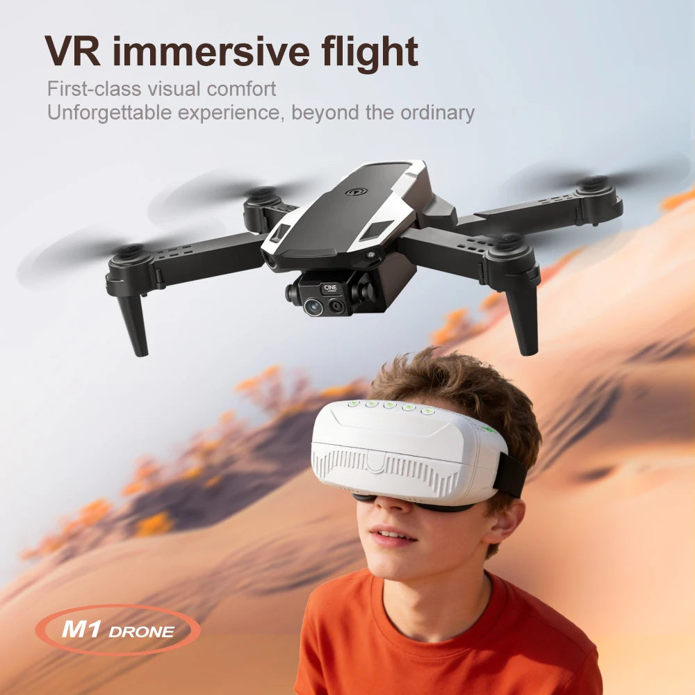 Foldable camera drone with VR headset, view 3