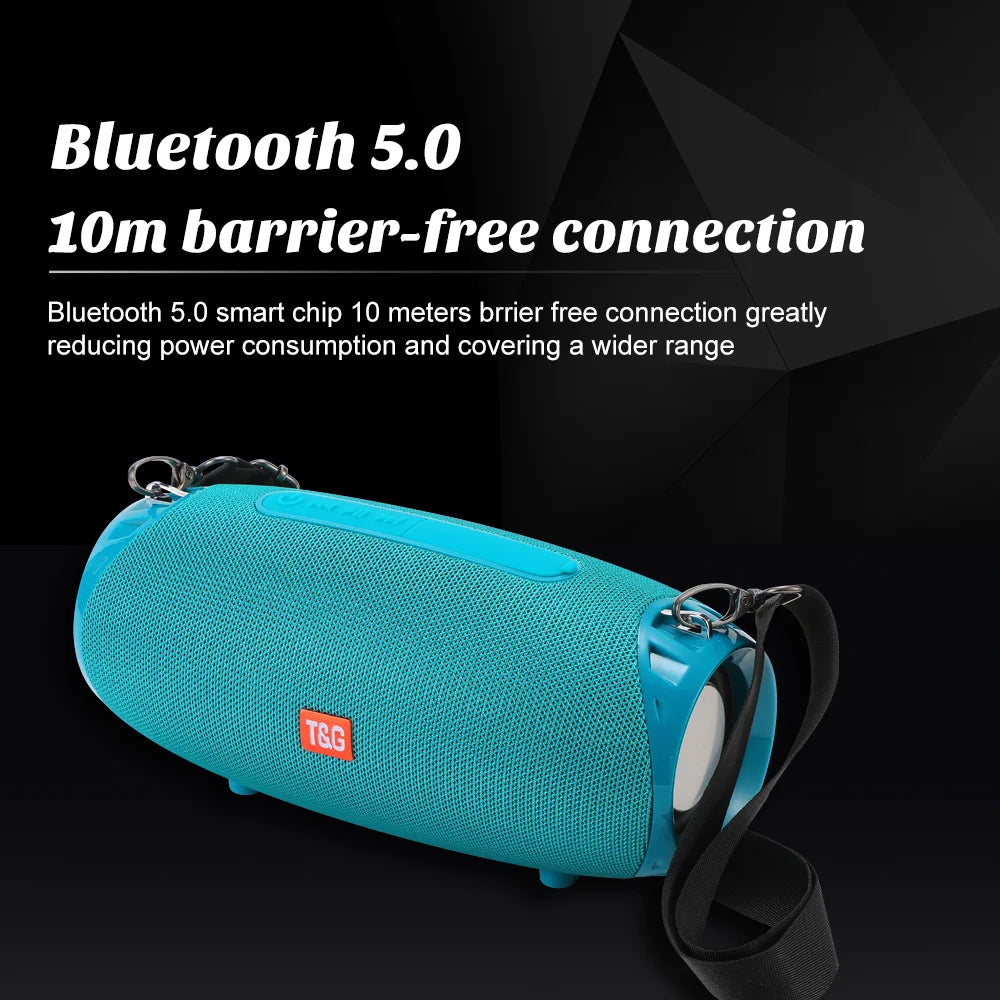 Portable barrel Bluetooth speaker with carry strap, view 11