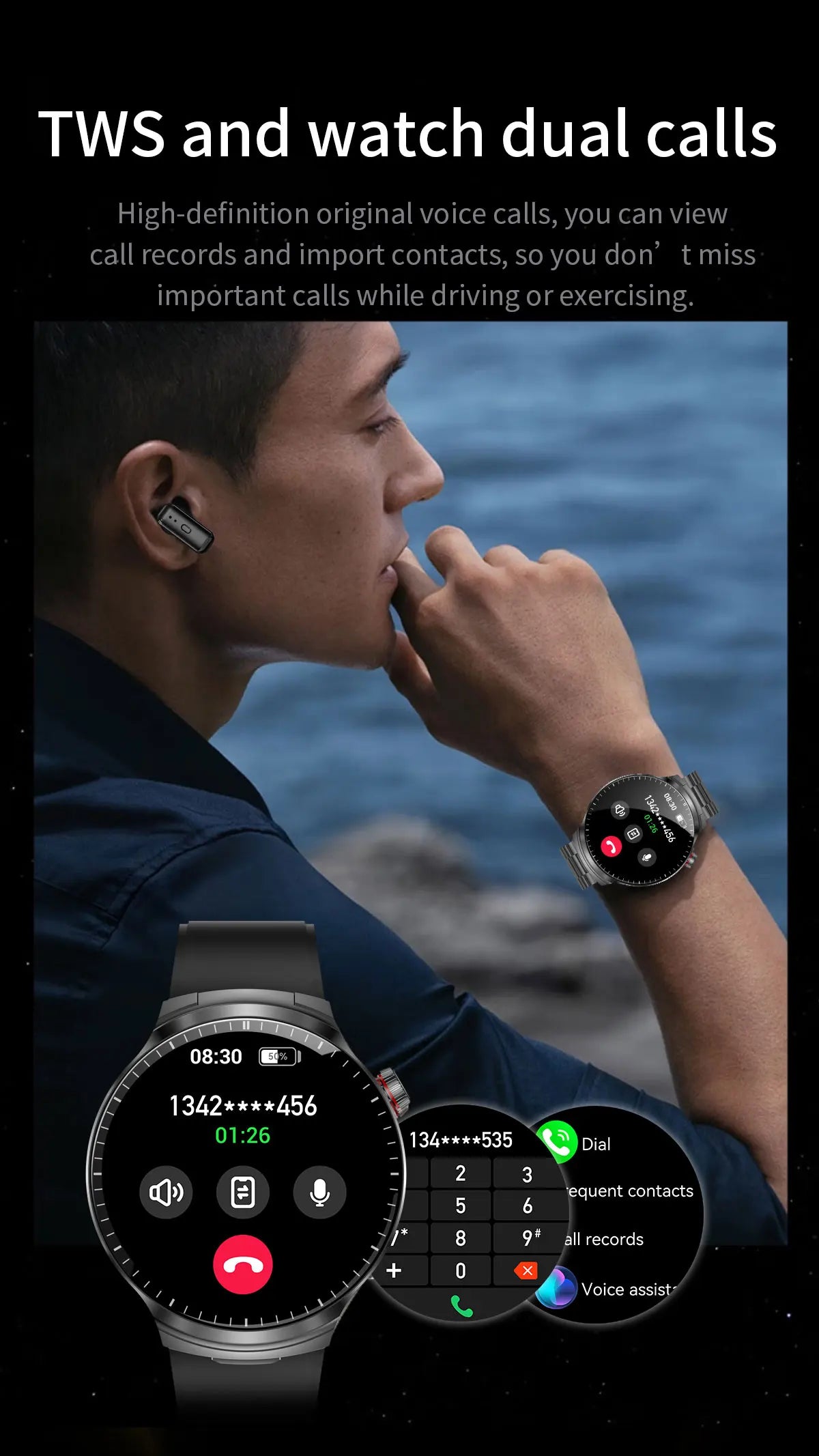 Smart Watch with Built-in Wireless Earbuds