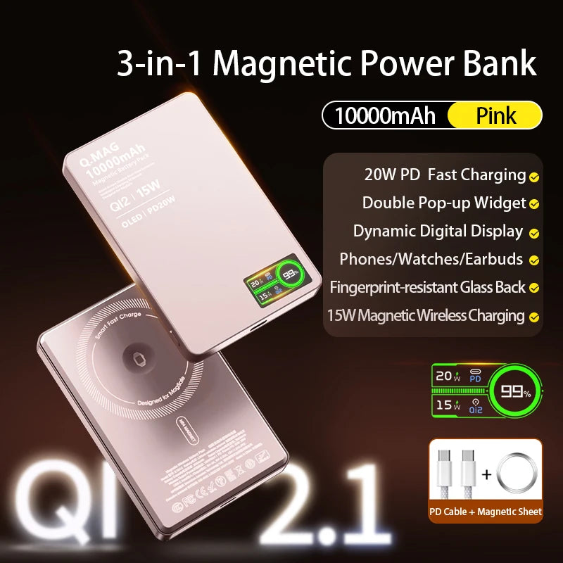 Magnetic Wireless Power Bank 3-in-1
