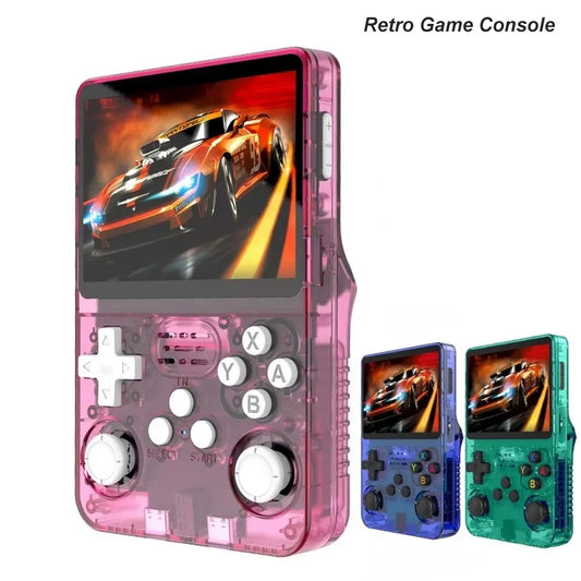 3.5 inch retro handheld game console in clear pink