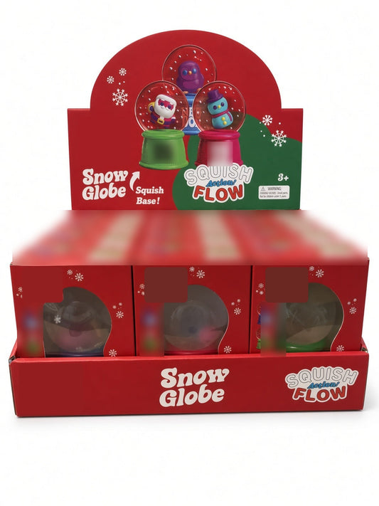Red snow globe squishy retail display box with holiday graphics